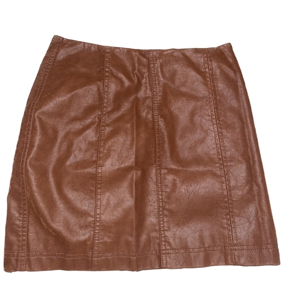 Free People Dresses & Skirts - NWT Free People Modern Femme Vegan Leather Brown Mini Skirt color neutral